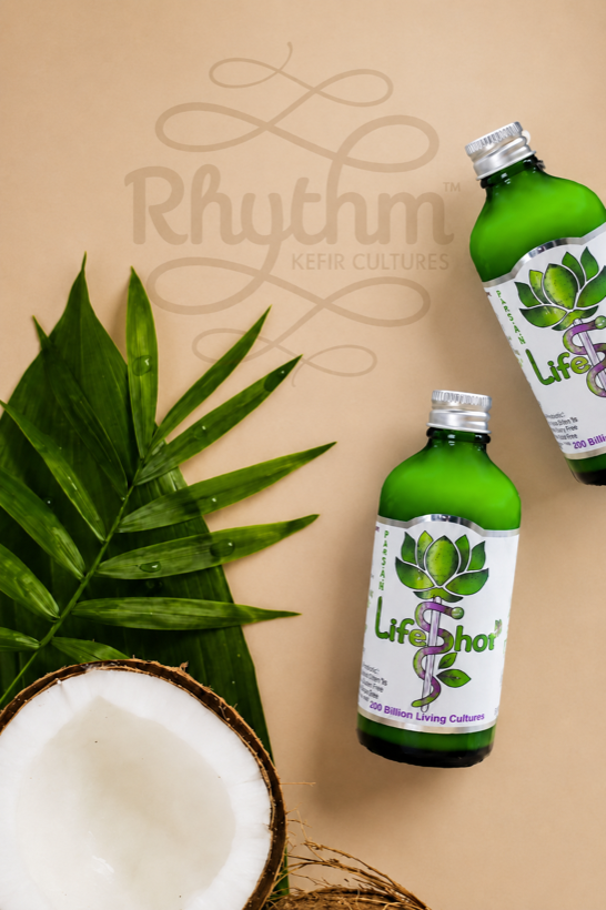 Bottle of Rhythm Health Mango Coconut Kefir
